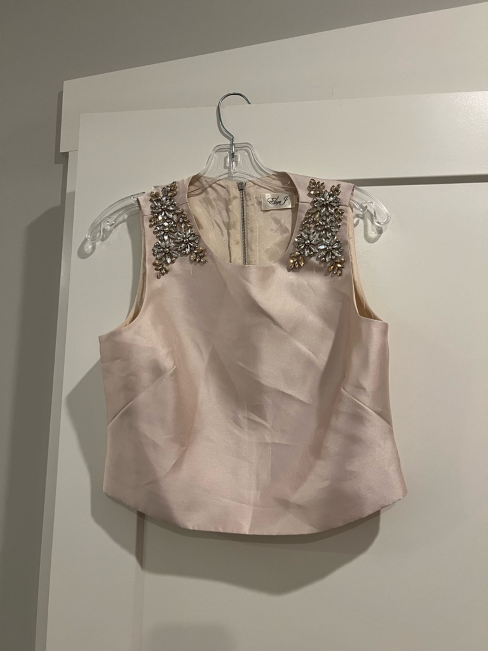 Eliza J Blush Top with beaded Embellishment